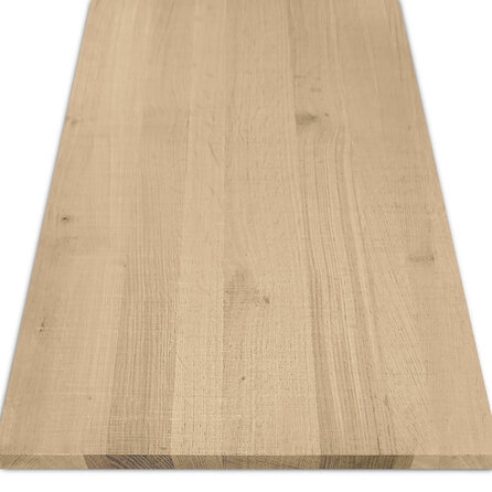 Eiken blad - fijnbezaagd - op maat - 2 cm dik - rustiek eikenhout (B/C) - smalle lamel (4-10 cm) - gelijmd eiken tablet - KD 8-12%