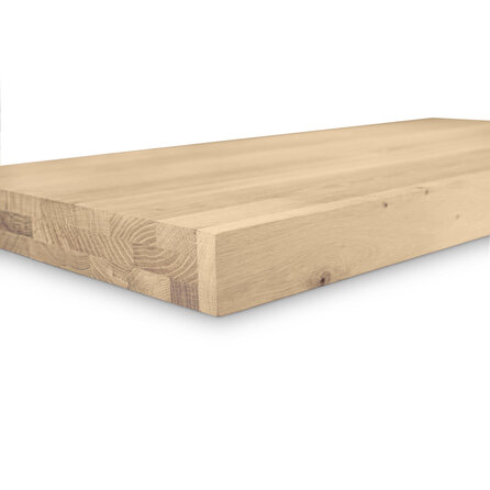 Eiken tafelblad - 3-laags (hol) - op maat - 6 cm dik - rustiek eikenhout (B/C) - smalle lamel (4-10 cm) - gelijmd KD 8-12%