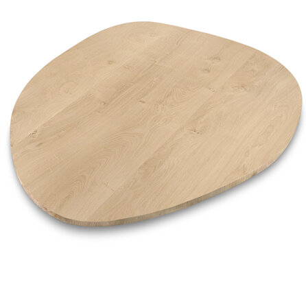 Organisch (rond) eiken tafelblad - 2,7 cm dik - rustiek eikenhout (B/C) - brede lamel (9-12 cm) - vaste kiezel afmetingen - gelijmd KD 8-12% Organisch (rond) eiken tafelblad - 2,7 cm dik - rustiek eikenhout (B/C) - brede lamel (9-12 cm) - vaste kiezel afmetingen - gelijmd KD 8-12%