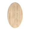 Ovaal eiken tafelblad - 4 cm dik - rustiek eikenhout (B/C) - brede lamel (9-12 cm) - vaste ellips afmetingen - gelijmd KD 8-12%