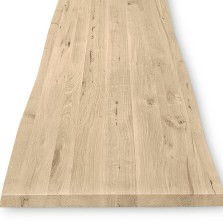 Eiken CNC boomstam tafelblad - op maat - 3 cm dik - rustiek eikenhout (B/C) - smalle lamel (4-10 cm) - gelijmd KD 8-12%