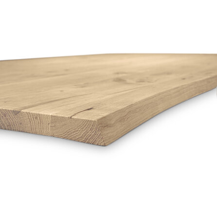 Eiken CNC boomstam tafelblad - op maat - 3 cm dik - rustiek eikenhout (B/C) - smalle lamel (4-10 cm) - gelijmd KD 8-12%