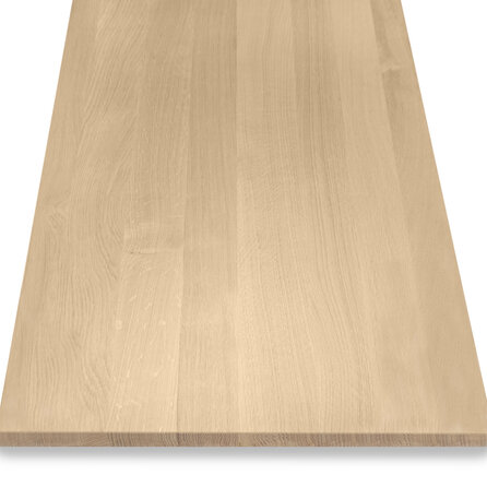 Eiken blad - gezandstraald - op maat - 2 cm dik - prime eikenhout (A/B) - smalle lamel (4-10 cm) - gelijmd eiken tablet - KD 8-12%