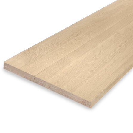 Eiken blad - gezandstraald - op maat - 3 cm dik - prime eikenhout (A/B) - smalle lamel (4-10 cm) - gelijmd eiken tablet - KD 8-12%