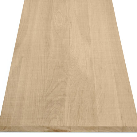 Eiken blad - fijnbezaagd - op maat - 3 cm dik - prime eikenhout (A/B) - smalle lamel (4-10 cm) - gelijmd eiken tablet - KD 8-12%