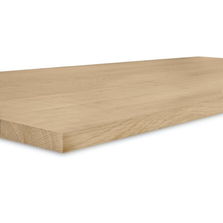 Eiken blad - fijnbezaagd - op maat - 2 cm dik - prime eikenhout (A/B) - smalle lamel (4-10 cm) - gelijmd eiken tablet - KD 8-12%