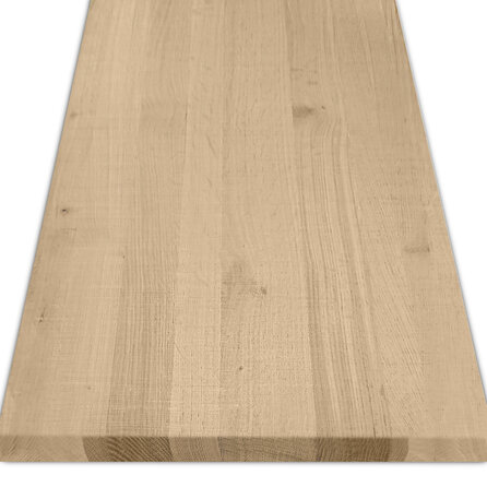 Eiken blad - fijnbezaagd - op maat - 4 cm dik - rustiek eikenhout (B/C) - smalle lamel (4-10 cm) - gelijmd eiken tablet - KD 8-12%