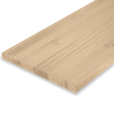 Eiken blad - fijnbezaagd - op maat - 3 cm dik - rustiek eikenhout (B/C) - smalle lamel (4-10 cm) - gelijmd eiken tablet - KD 8-12%