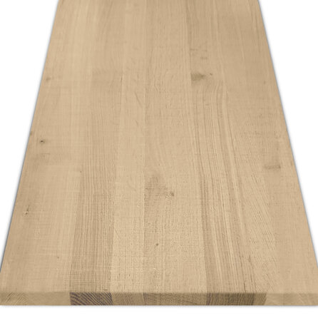 Eiken blad - fijnbezaagd - op maat - 3 cm dik - rustiek eikenhout (B/C) - smalle lamel (4-10 cm) - gelijmd eiken tablet - KD 8-12%