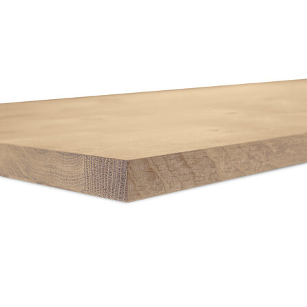 Eiken blad - gezandstraald - op maat - 3 cm dik - rustiek eikenhout (B/C) - smalle lamel (4-10 cm) - gelijmd eiken tablet - KD 8-12%