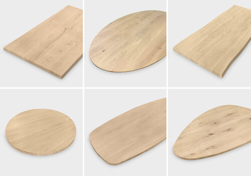 Eiken tafelblad - vorm Eiken tafelblad collectie per vorm - rechthoekig, vierkant, rond, ovaal, deens ovaal, boomstam, capsule, organisch / kiezel & meer - van EIKENvakman.be!