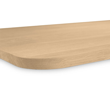 Eiken wandplank met ronde hoeken zwevend - op maat - 3 cm dik - prime eikenhout (A/B) - met plankdragers - gelijmd KD 8-12%