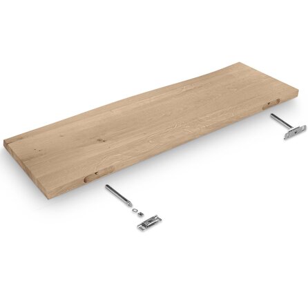 Eiken CNC boomstam wandplank zwevend - op maat - 3 cm dik - rustiek eikenhout (B/C) - met plankdragers - gelijmd KD 8-12%