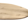 Organisch eiken tafelblad - 4 cm dik - rustiek eikenhout (B/C) - smalle lamel (4-10 cm) - vaste kiezel afmetingen - gelijmd KD 8-12%