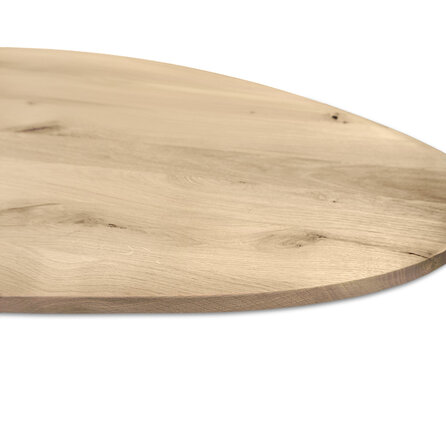 Organisch eiken tafelblad - 4 cm dik - rustiek eikenhout (B/C) - smalle lamel (4-10 cm) - vaste kiezel afmetingen - gelijmd KD 8-12%