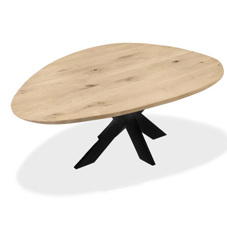 Organisch eiken tafelblad - 4 cm dik - rustiek eikenhout (B/C) - smalle lamel (4-10 cm) - vaste kiezel afmetingen - gelijmd KD 8-12%