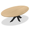 Ovaal eiken tafelblad - 2,7 cm dik - prime eikenhout (B/C) - brede lamel (9-12 cm) - vaste ellips afmetingen - gelijmd KD 8-12%