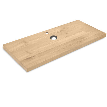 Eiken wastafelblad - op maat - 4 cm dik - rustiek eikenhout (B/C) - smalle lamel (4-10 cm) - gelijmd KD 8-12% Eiken wastafelblad - op maat - 4 cm dik - rustiek eikenhout (B/C) - smalle lamel (4-10 cm) - gelijmd KD 8-12%