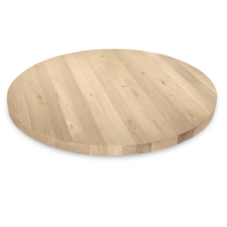 Rond eiken tafelblad - op maat - 4 cm dik - rustiek eikenhout (B/C) - smalle lamel (4-10 cm) - gelijmd KD 8-12%