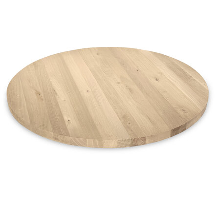 Rond eiken tafelblad - 3 cm dik - rustiek eikenhout (B/C) - smalle lamel (4-10 cm) - vaste afmetingen - gelijmd KD 8-12%