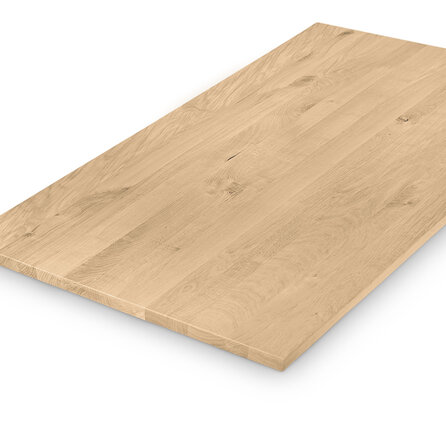 Eiken tafelblad - 3 cm dik - rustiek eikenhout (B/C) - smalle lamel (4-10 cm) - vaste afmetingen - gelijmd KD 8-12%