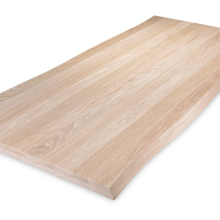 Eiken CNC boomstam tafelblad - op maat - 2-laags massief - 6 cm dik - prime eikenhout (A/B) - smalle lamel (4-10 cm) - gelijmd KD 8-12%