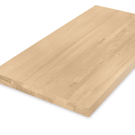 Eiken tafelblad - 2-laags massief - op maat - 6 cm dik - rustiek eikenhout (B/C) - smalle lamel (4-10 cm) - gelijmd KD 8-12%