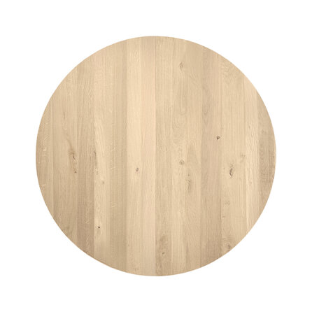 Rond eiken tafelblad - 4 cm dik - rustiek eikenhout (B/C) - smalle lamel (4-10 cm) - vaste afmetingen - gelijmd KD 8-12%