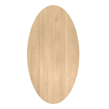 Ovaal eiken tafelblad - 3 cm dik - prime eikenhout (A/B) - smalle lamel (4-10 cm) - vaste ellips afmetingen - gelijmd KD 8-12%