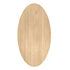 Ovaal eiken tafelblad - 4 cm dik - prime eikenhout (A/B) - smalle lamel (4-10 cm) - vaste ellips afmetingen - gelijmd KD 8-12%