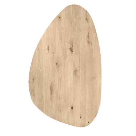 Organisch eiken tafelblad - 2-laags massief - 8 cm dik - rustiek eikenhout (B/C) - smalle lamel (4-10 cm) - vaste kiezel afmetingen - gelijmd KD 8-12%
