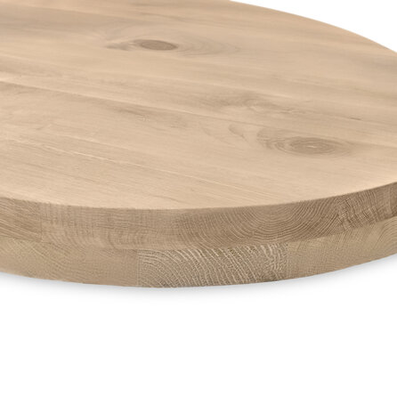 Organisch eiken tafelblad - 2-laags massief - 6 cm dik - rustiek eikenhout (B/C) - smalle lamel (4-10 cm) - vaste kiezel afmetingen - gelijmd KD 8-12%
