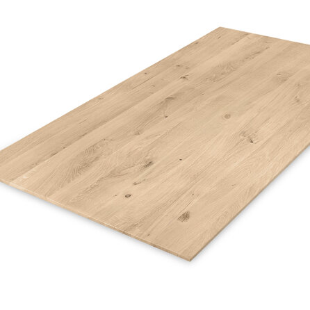 Eiken tafelblad met verjongde rand - 4 cm dik - rustiek eikenhout (B/C) - medium lamel (6-12 cm) - vaste afmetingen - gelijmd KD 8-12%