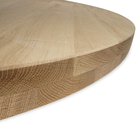 Rond eiken tafelblad - op maat - 2-laags massief - 6 cm dik - prime eikenhout (A/B) - smalle lamel (4-10 cm) - gelijmd KD 8-12%