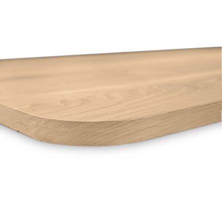 Eiken wastafelblad met ronde hoeken - op maat - 4 cm dik - rustiek eikenhout (B/C) - smalle lamel (4-10 cm) - gelijmd KD 8-12% Eiken wastafelblad met ronde hoeken - op maat - 4 cm dik - rustiek eikenhout (B/C) - smalle lamel (4-10 cm) - gelijmd KD 8-12%