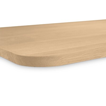 Eiken wastafelblad met ronde hoeken - op maat - 4 cm dik - prime eikenhout (A/B) - smalle lamel (4-10 cm) - gelijmd KD 8-12%
