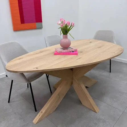 Matrix tafelonderstel - eiken - 6x16 cm - 90x140 cm - hoogte: 72 cm - 3-delig spinnenpoot onderstel - gelijmd rustiek eikenhout - KD 8-12%