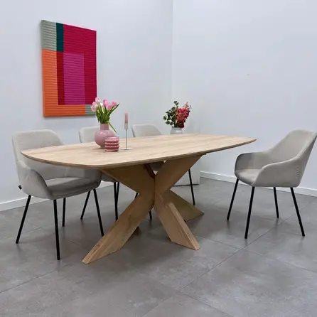 Matrix tafelonderstel - eiken - 6x16 cm - 90x140 cm - hoogte: 72 cm - 3-delig spinnenpoot onderstel - gelijmd rustiek eikenhout - KD 8-12%
