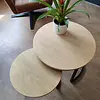 Rond eiken tafelblad - 3 cm dik - prime eikenhout (A/B) - smalle lamel (4-10 cm) - vaste afmetingen - gelijmd KD 8-12%