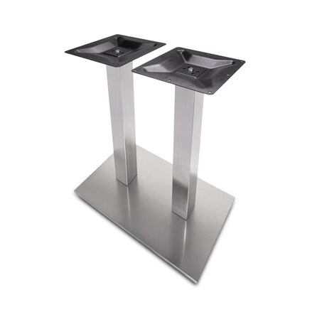 Horeca onderstel - inox look - koker: 8x8 cm - voet: 40x70 cm - hoogte: 72 cm - meerdelig metalen onderstel met RVS kleur coating