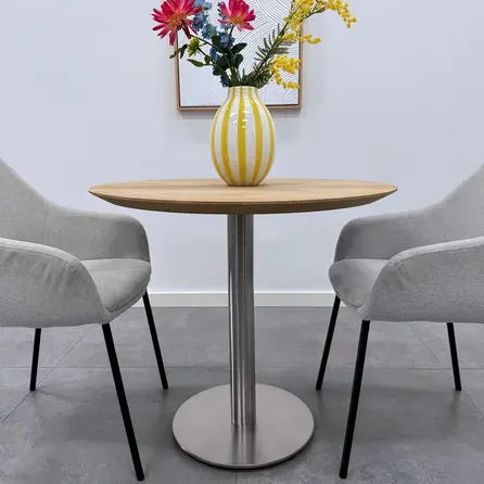 Horeca onderstel - inox look - koker: 8 cm - voetplaat: 43 cm - hoogte: 72 cm - meerdelig metalen onderstel met RVS kleur coating
