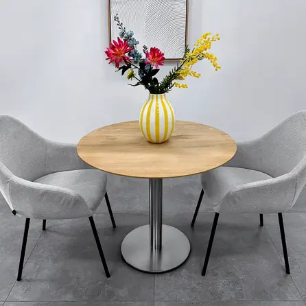 Horeca onderstel - inox look - koker: 8 cm - voetplaat: 43 cm - hoogte: 72 cm - meerdelig metalen onderstel met RVS kleur coating