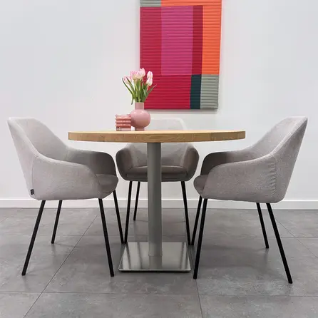 Horeca onderstel - inox look - koker: 8x8 cm - voet: 40x40 cm - hoogte: 72 cm - meerdelig metalen onderstel met RVS kleur coating Horeca onderstel - inox look - koker: 8x8 cm - voet: 40x40 cm - hoogte: 72 cm - meerdelig metalen onderstel met RVS kleur coating