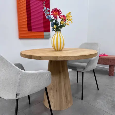 Pilaar tafelonderstel - eiken - diameter: 25-45 cm - hoogte: 71 cm - pilaarpoot onderstel - gelijmd rustiek eikenhout - KD 8-12%