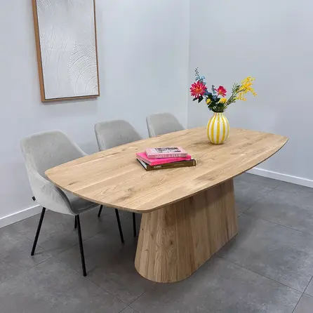 Brede pilaar tafelonderstel - eiken - afmeting: 105x25-45 cm - hoogte: 71 cm - brede pilaarpoot onderstel - gelijmd rustiek eikenhout - KD 8-12%