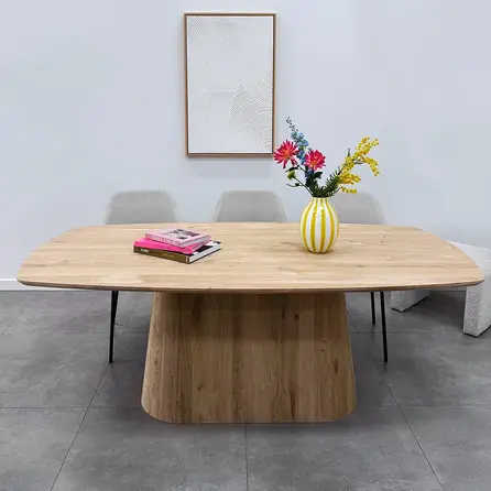 Brede pilaar tafelonderstel - eiken - afmeting: 105x25-45 cm - hoogte: 71 cm - brede pilaarpoot onderstel - gelijmd rustiek eikenhout - KD 8-12%