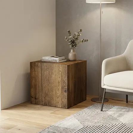 Kubus eiken salontafel - op maat - 2 cm dik - rustiek eikenhout (B/C) - vierkante / rechthoekige eiken salon tafel