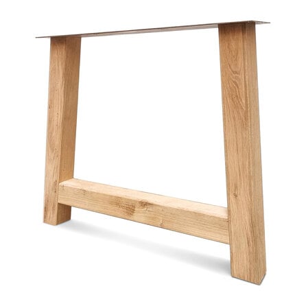 A tafelpoten schuin eiken - per SET (2 stuks) - 10x10 cm - breedte: 90 cm - hoogte: 73 cm - A poot - gelijmd rustiek eikenhout - KD 8-12%
