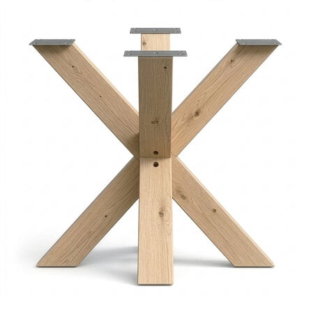 Dubbel kruis onderstel - eiken - 10x10 cm - 80x80 cm - hoogte: 72 cm - dubbele X poot - gelijmd rustiek eikenhout - KD 8-12%