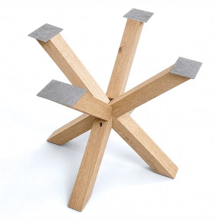 Dubbel kruis onderstel - eiken - 8x8 cm - 75x75 cm - hoogte: 72 cm - dubbele X poot - gelijmd rustiek eikenhout - KD 8-12%
